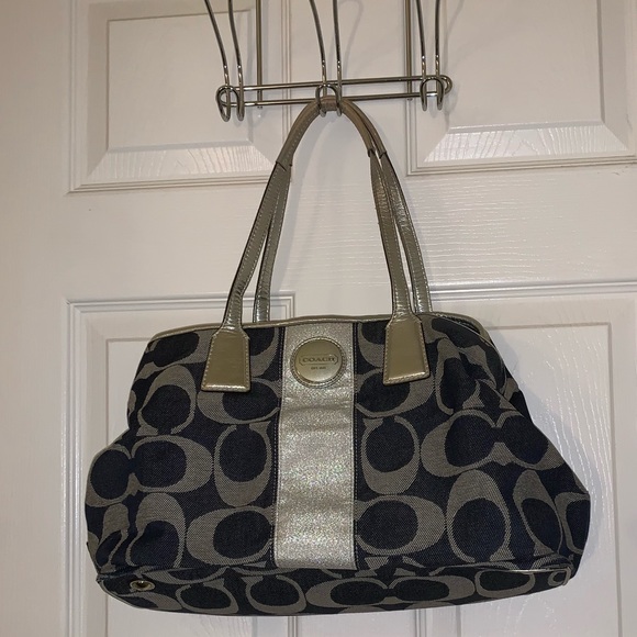 Authentic Coach Purse (denim, blue, sparkly silver - Picture 1 of 6